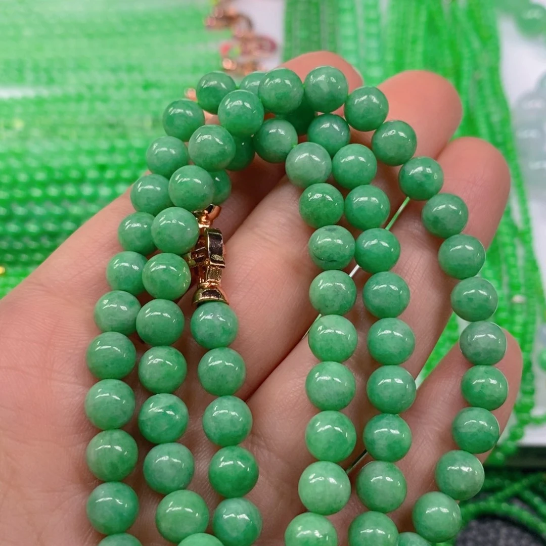 翡翠颈饰未镶嵌果阳绿项链7.3m' m