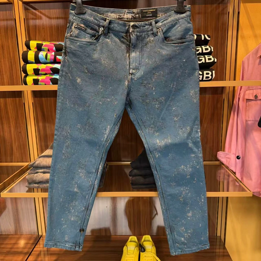 【CC在欧洲】D.....G 折扣款1号 蓝色宽松直筒涂漆牛仔裤