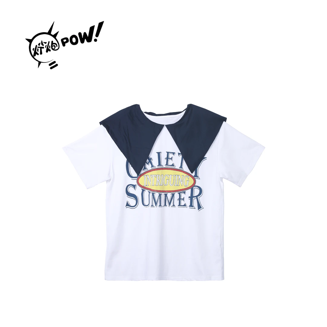 灯小炮夏季时尚百搭假两件短袖