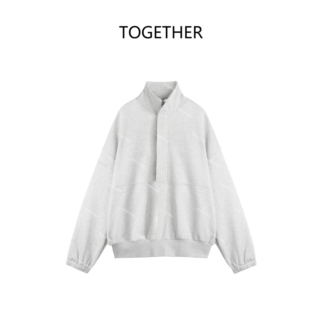 【Together】· 之云 · 秋冬立领半开拉链加绒套头长袖宽松卫衣W8607