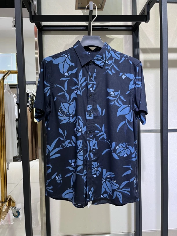 12302633251GeLanTu夏季男碎花短袖衬衫