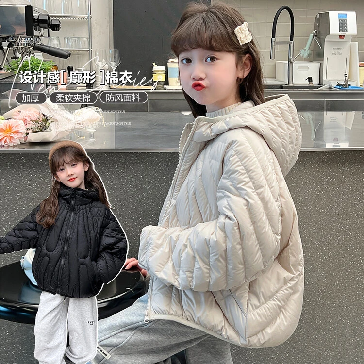 女童中大童2025韩系深秋加厚棉服连帽外套