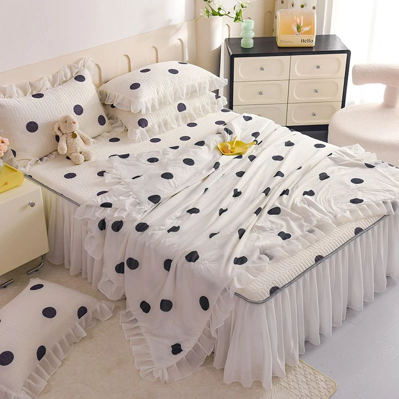 水星家纺适用春夏凉感丝床裙款乳胶凉席夏被四件套乳胶凉席三件套