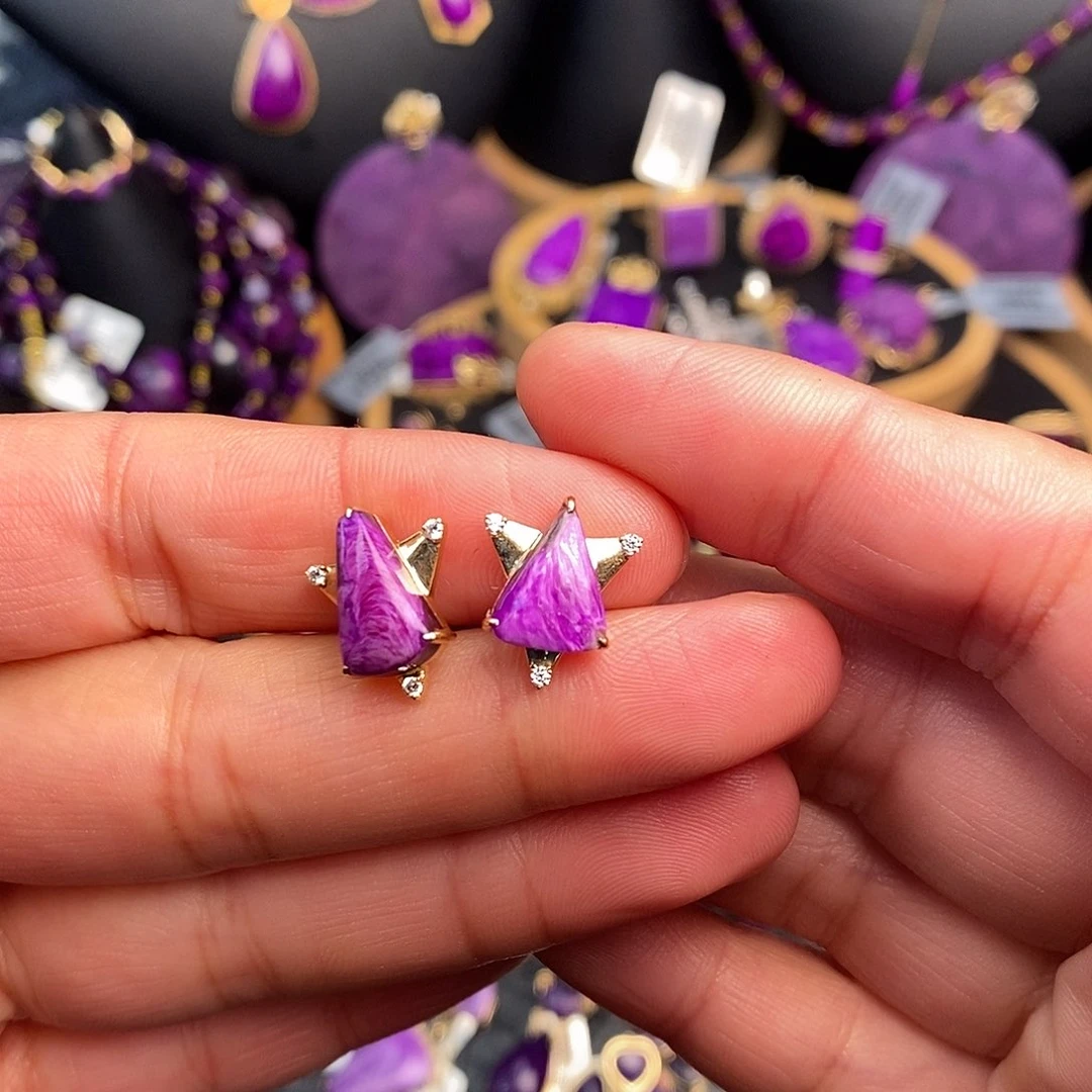 苏纪石（舒俱来）耳饰18K金镶嵌