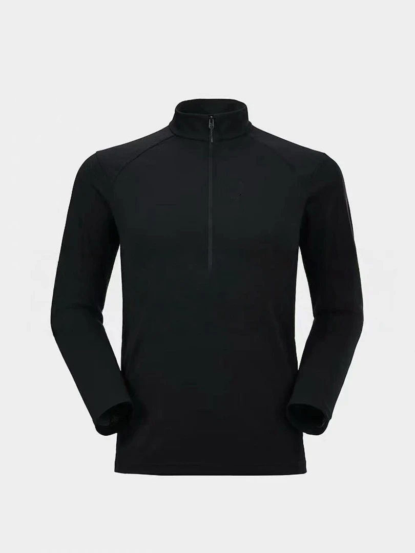 【上衣】加绒加厚时尚T恤户外徒步打底半开拉链立领长袖上衣男女-LX