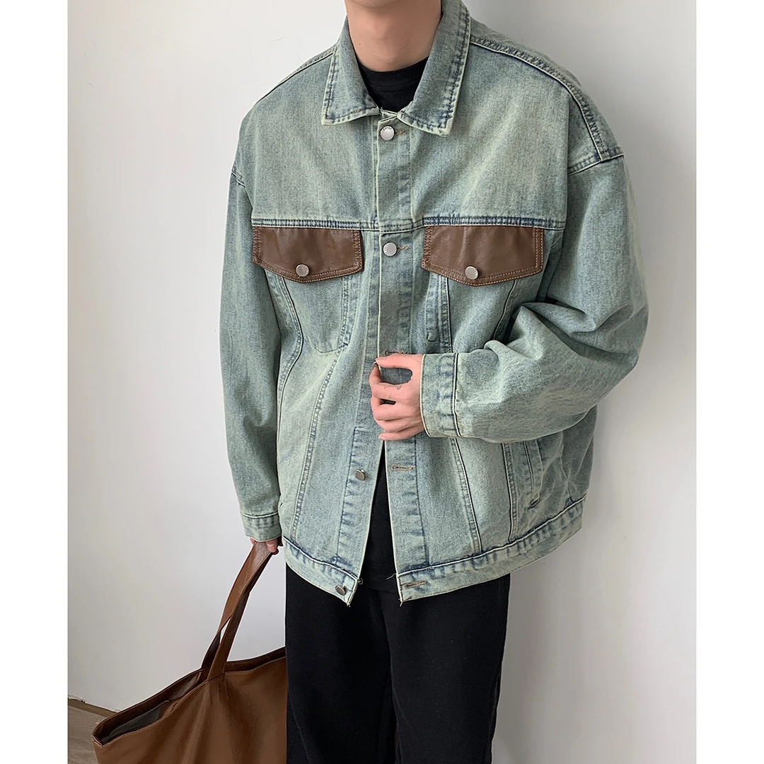 水洗秋季男装男上衣宽松春秋情侣复古牛仔夹克韩版夹克港风