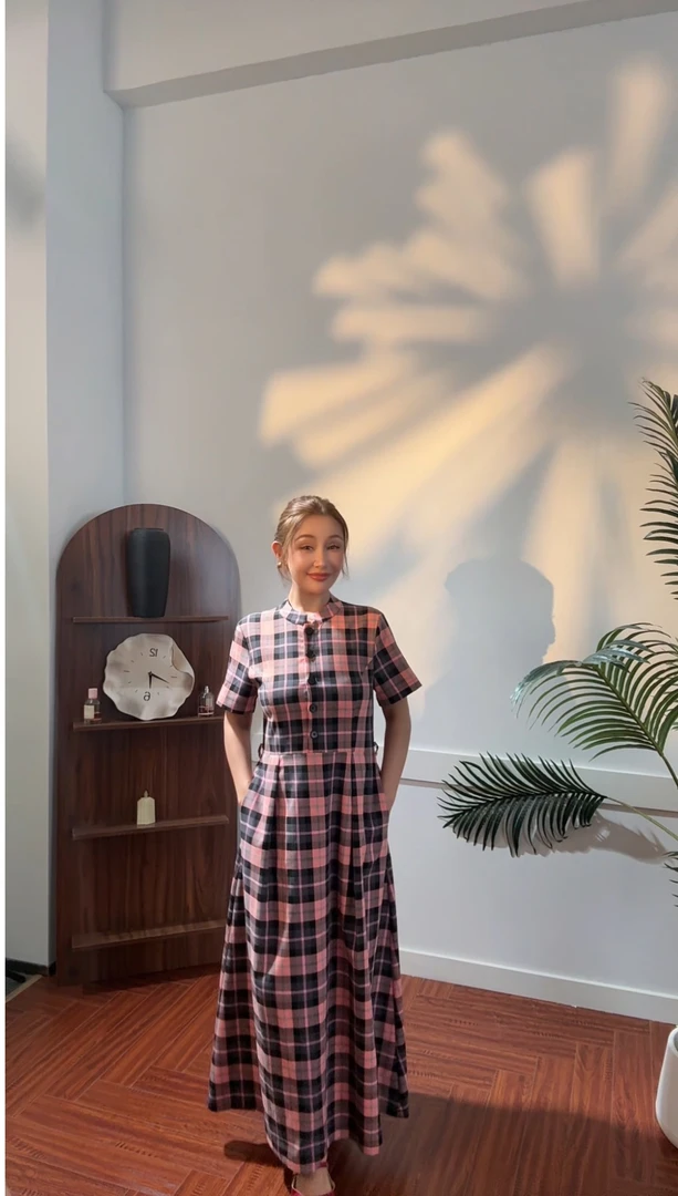 【格子纽扣连衣裙35】2025年新款新疆包邮8031