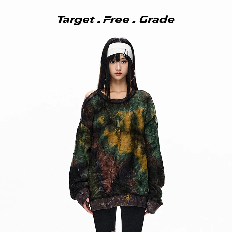 【苏新皓同款】TFG废土风设计感渲染解构两穿破洞露肩中性卫衣