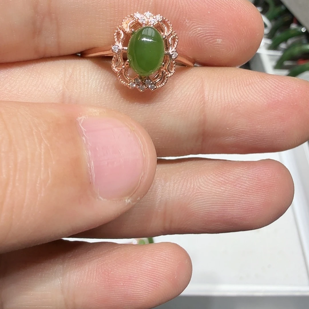 和田玉（碧玉）银S925镀金镶嵌戒指