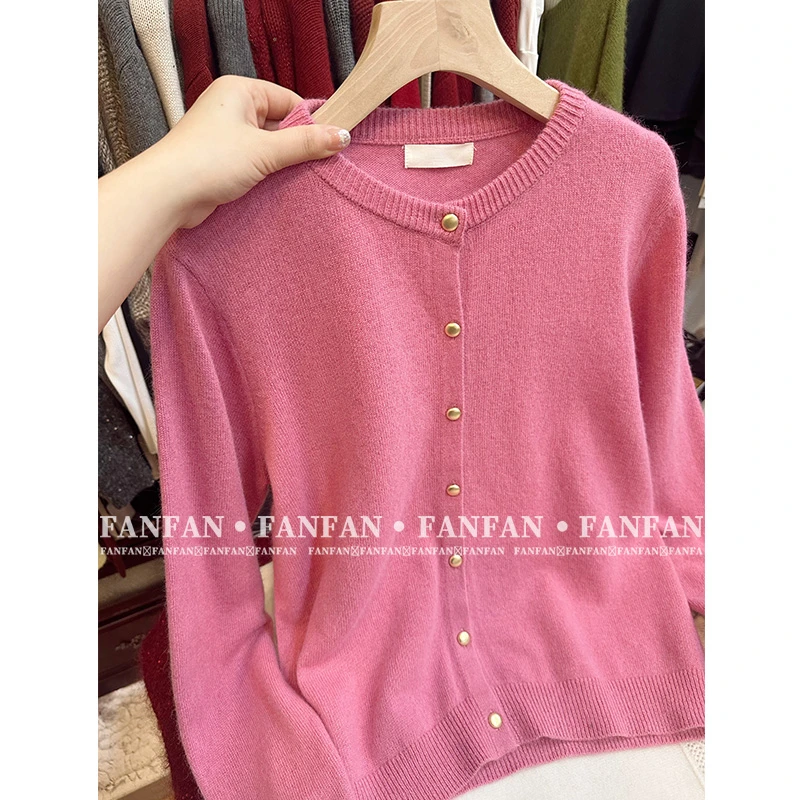 【海棠粉开衫】小个子短款春装新款时尚圆领针织开衫女
