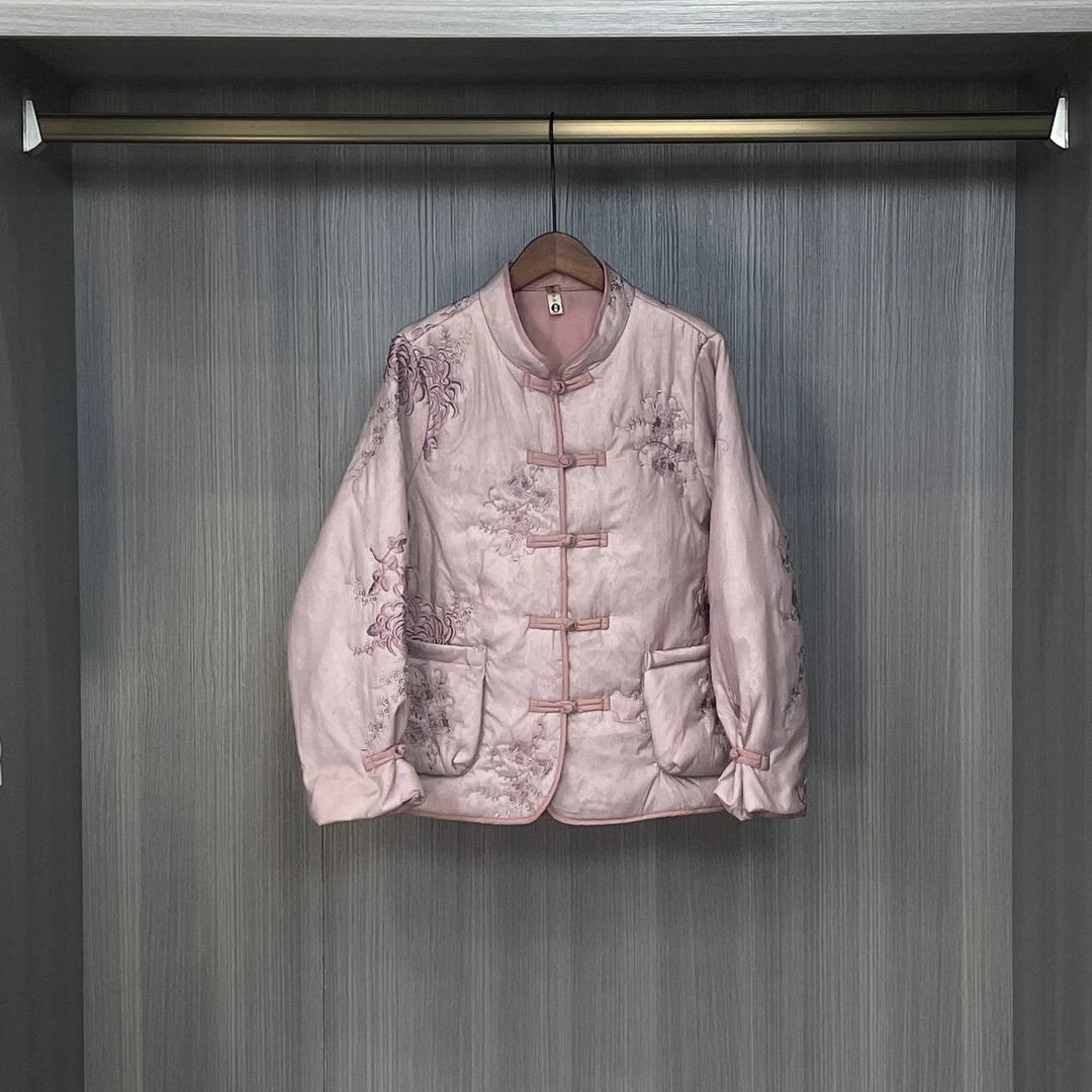 【紫瑶】冬季加棉加厚外套新中式宽松国风立领刺绣保暖上衣女款