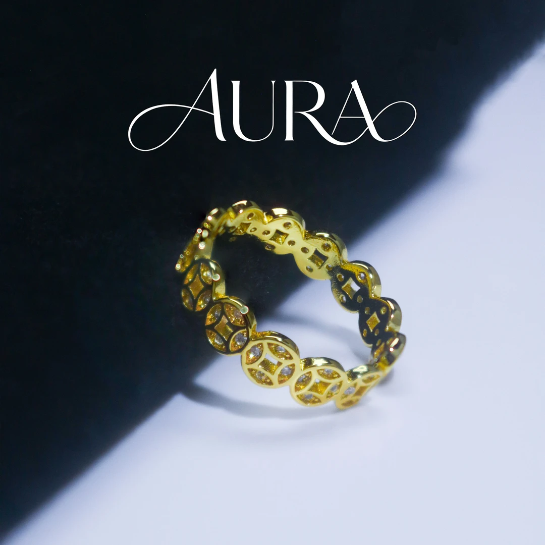 铜合金锆石戒指 AURA福禄如意铜钱戒指高级感个性百搭新年戒指