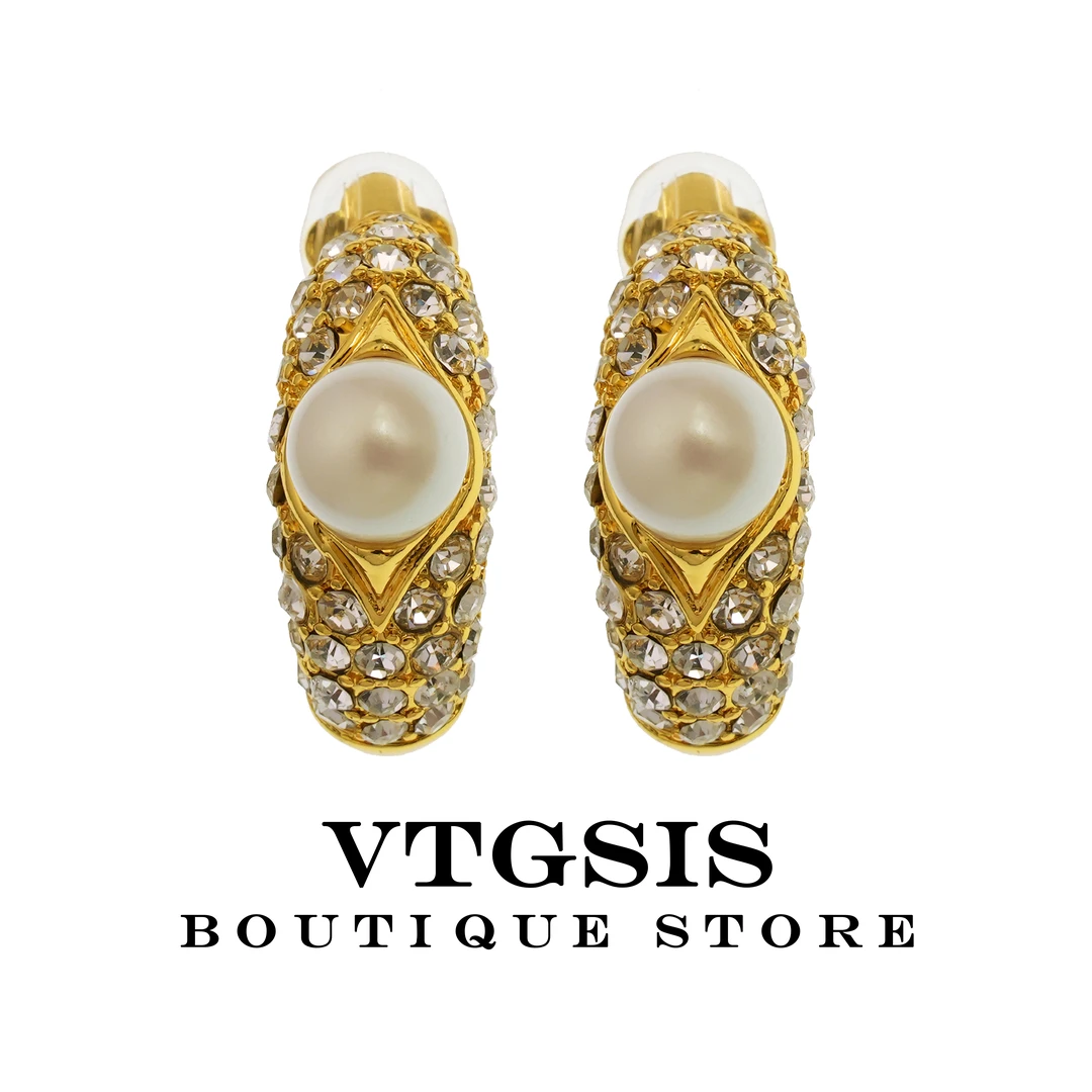 VTGSIS 合金仿珍珠耳饰 22066皓月当空金色珠珠半圈耳夹气质耳饰