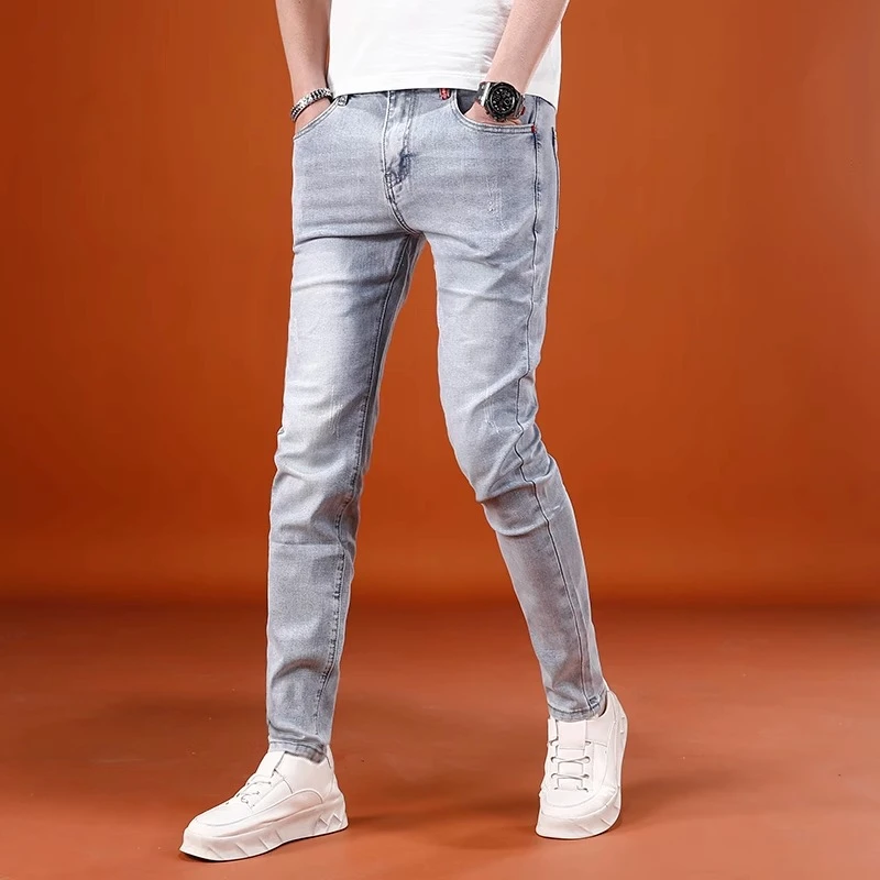 高端潮牌男士牛仔裤男款爆款2025新款夏季薄款修身小脚休闲长裤子