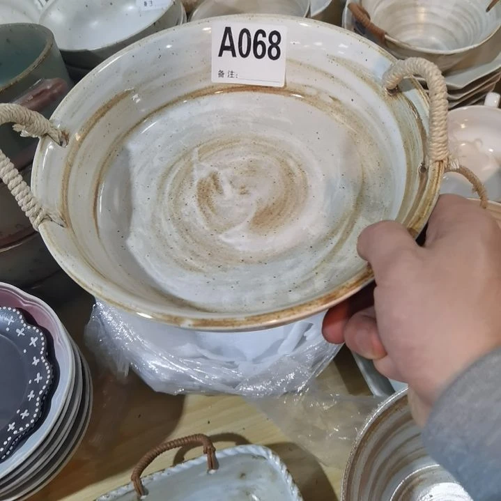 瓷片正品粗陶双耳提绳一个