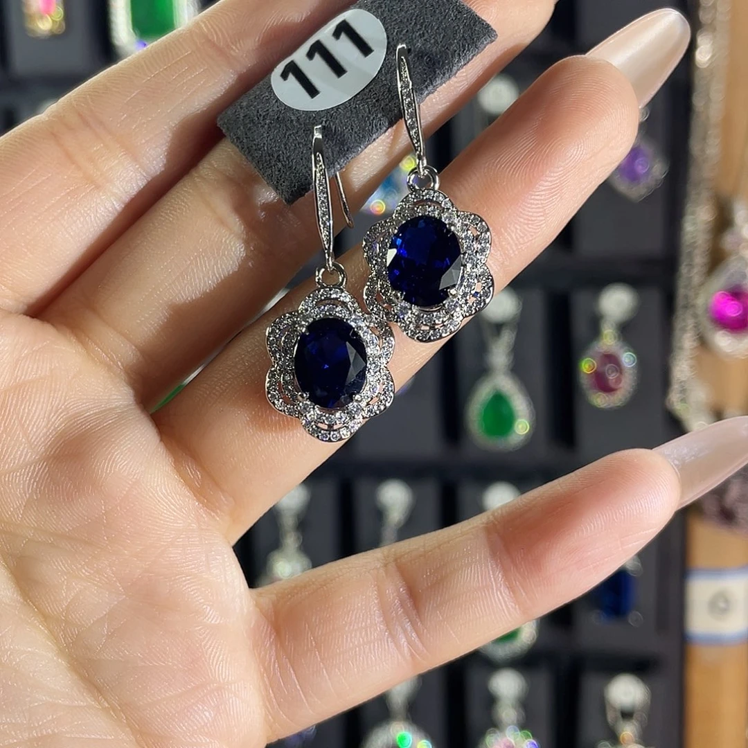 耳饰银S925镶嵌蓝宝石111