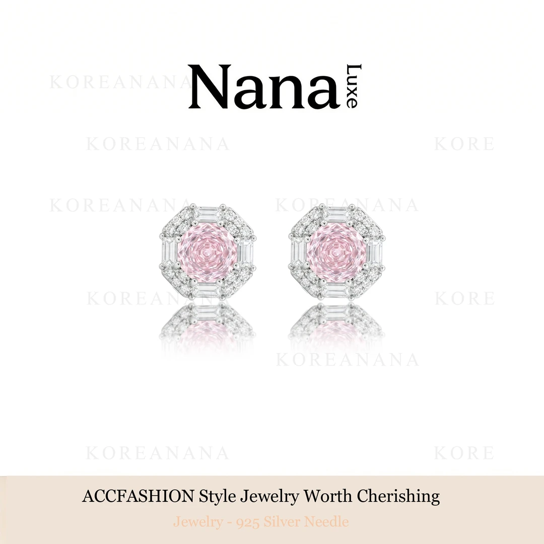 铜合金耳饰 镀白金【玫瑰切粉方糖】轻奢简约锆石耳钉A053