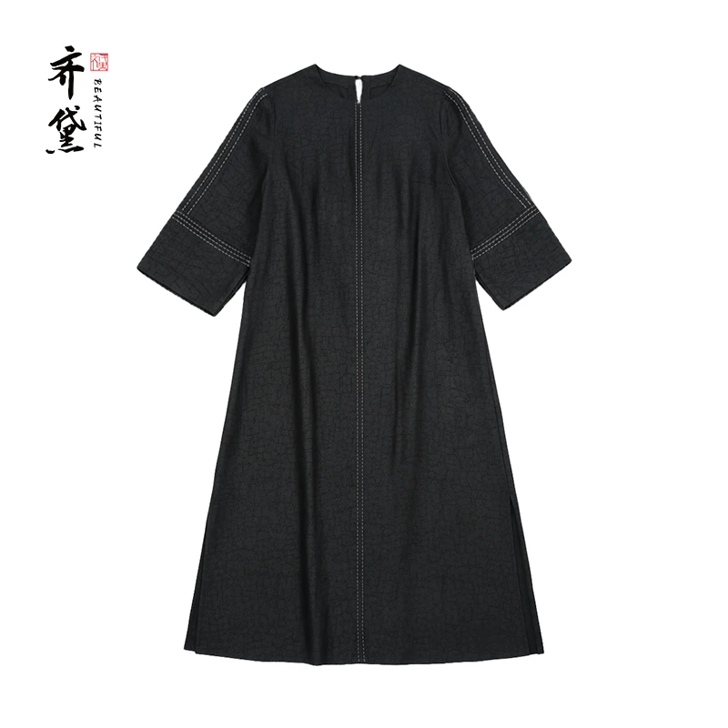 【齐黛】春上新香云纱龟纹连衣裙气质简约新中式桑蚕丝连衣裙25570