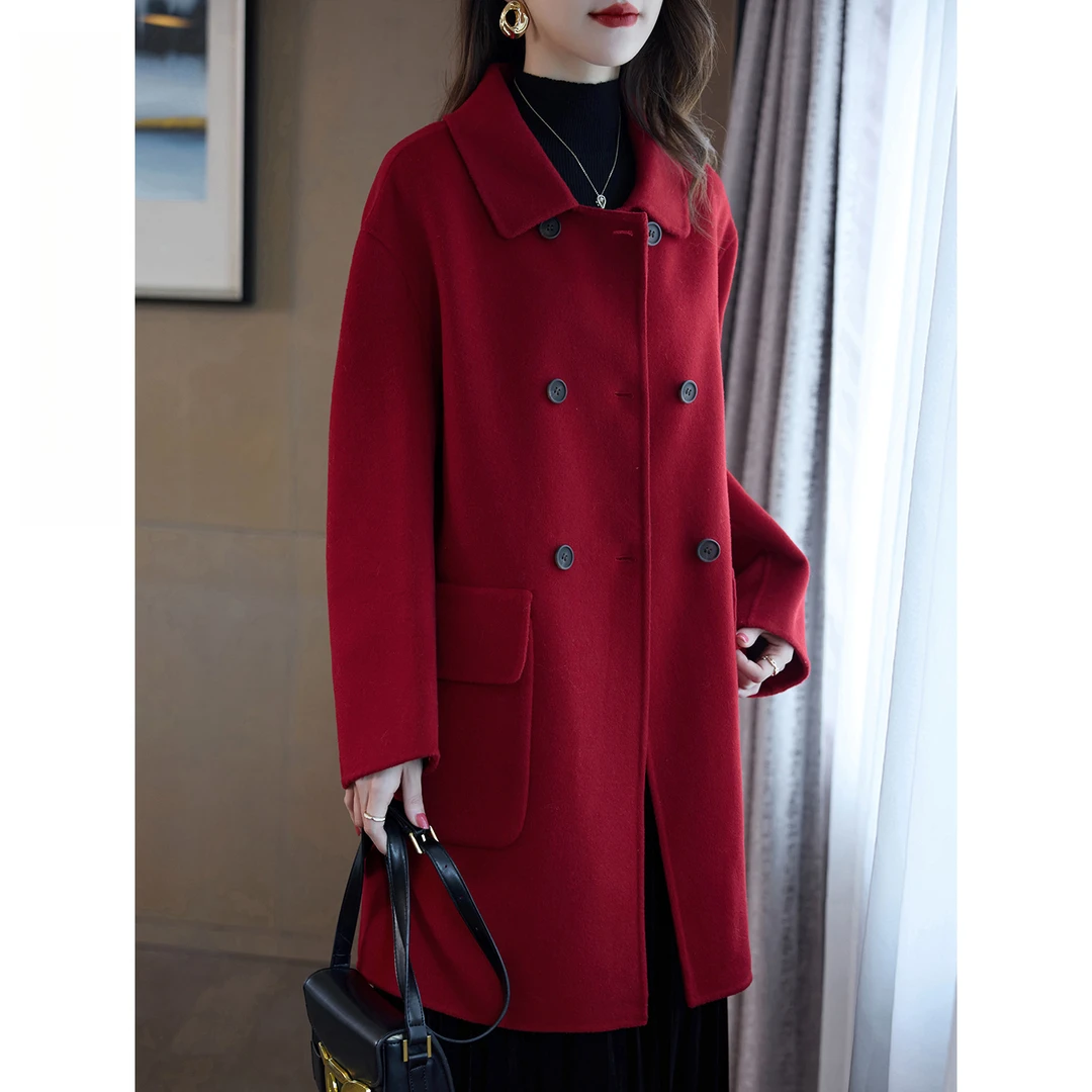 轻奢气质女神范双面呢大衣女秋冬新款时尚高端羊毛呢休闲外套中长