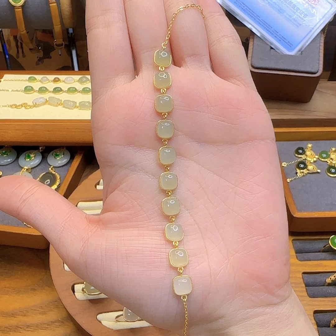 和田玉手链银S925镀金镶嵌多样性发货