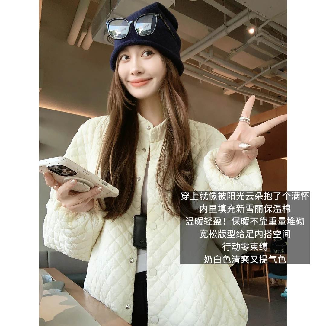 A美洋MEIYANG 小泡芙棉服 菱格绗缝*3M充棉|微皱立领宽松外套周二