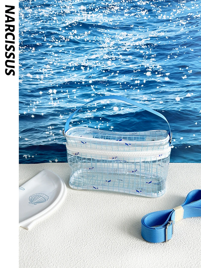 水仙SWIM|便携透明拉链单肩斜跨两用游泳包多用洗漱收纳包化妆包