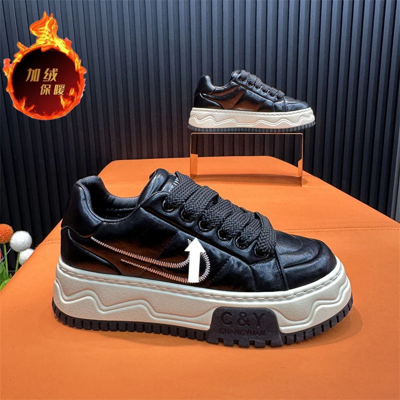 冬季棉鞋厚底增高舒适百搭皮面加绒休闲鞋经典时尚潮牌低帮运动鞋