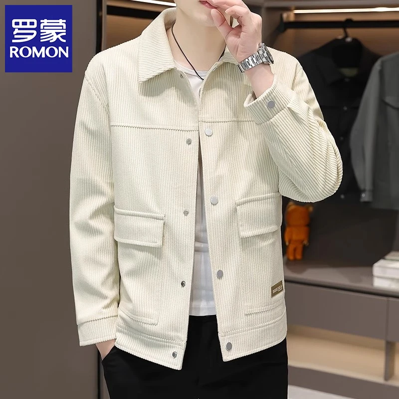 Romon/罗蒙灯芯绒男外套春秋季潮牌休闲上衣2025新款工装翻领夹克