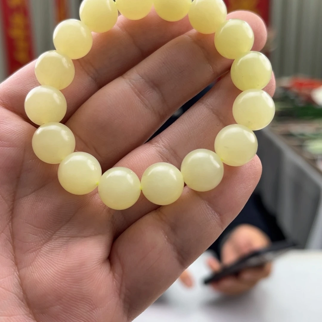 和田玉颈饰未镶嵌若羌黄口鸡油黄12mm手串