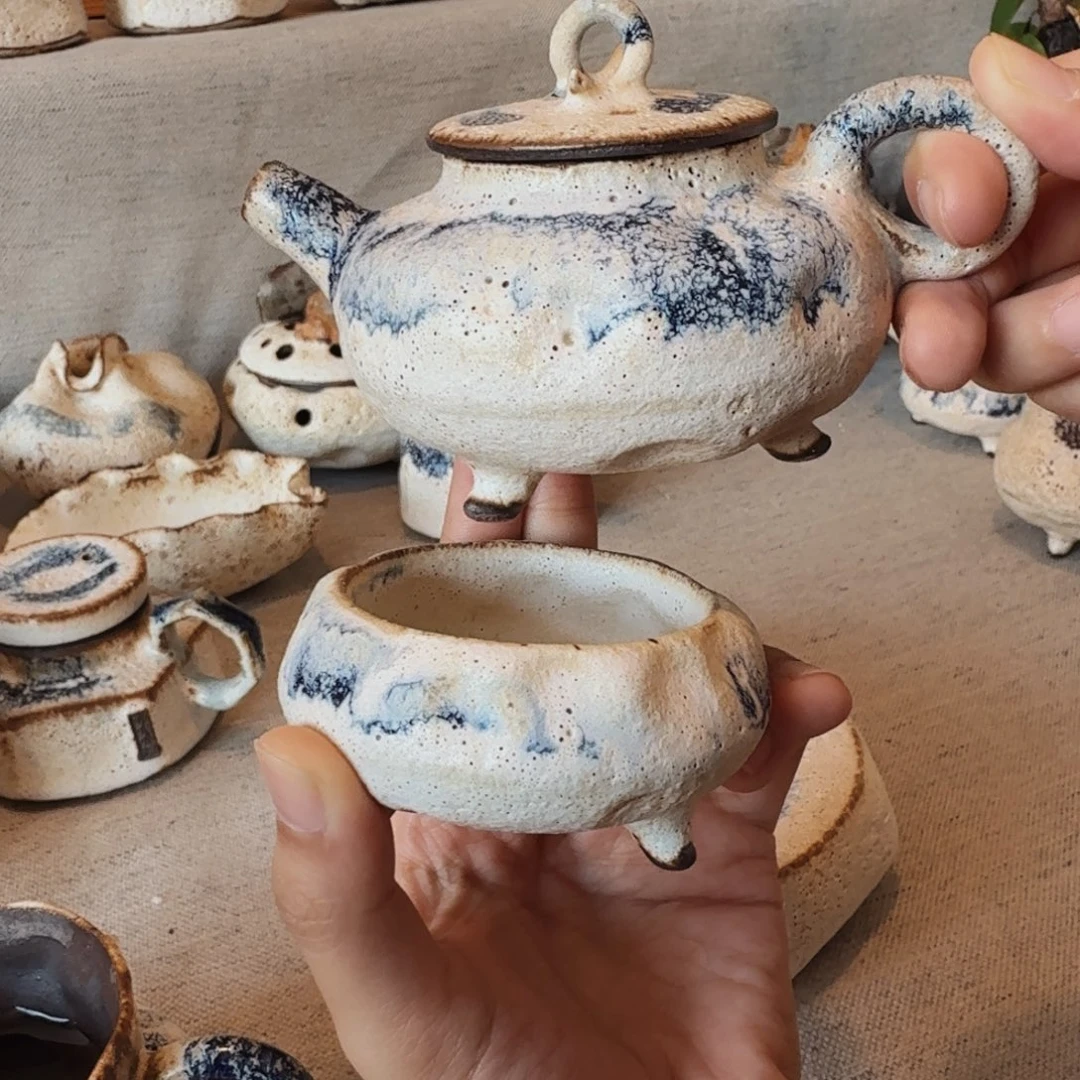 粉引一壶一杯三足系列