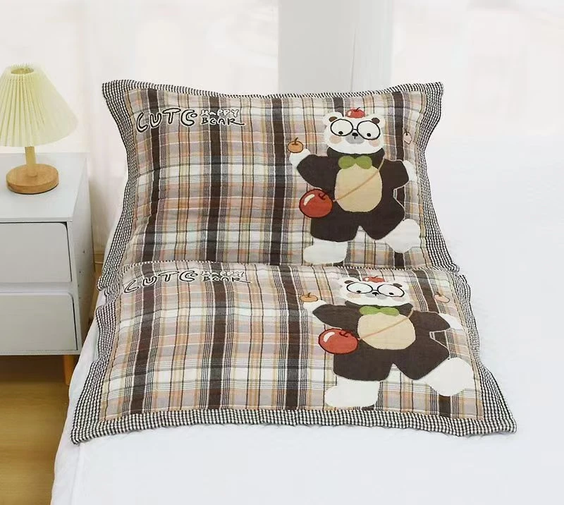 果果小熊-枕巾（52cm x 78cm）一对纯棉加大柔软吸汗亲肤枕巾