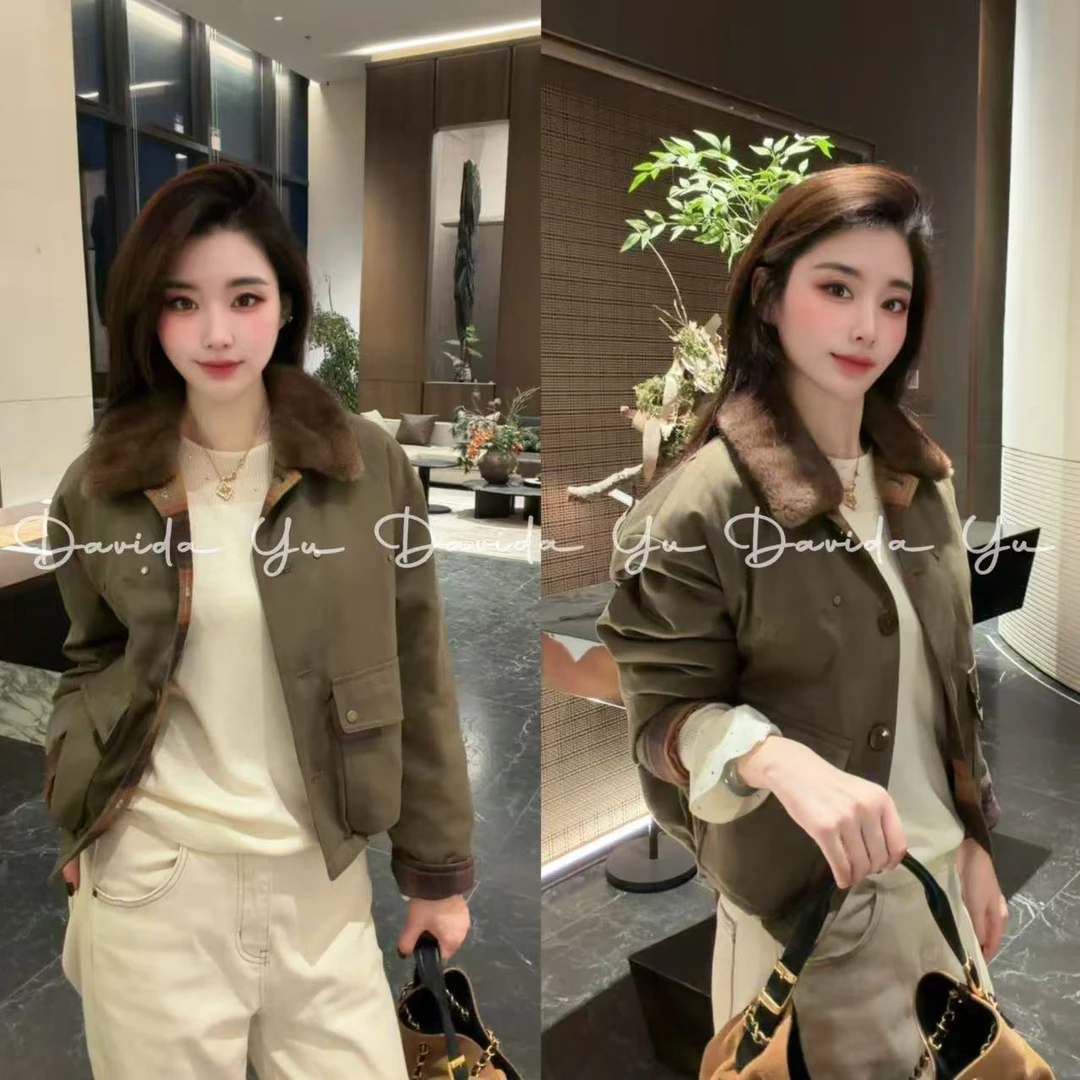 Davida Yu【双子星】冬季新品水貂毛绵羊皮莱赛尔鹅绒外套 5058