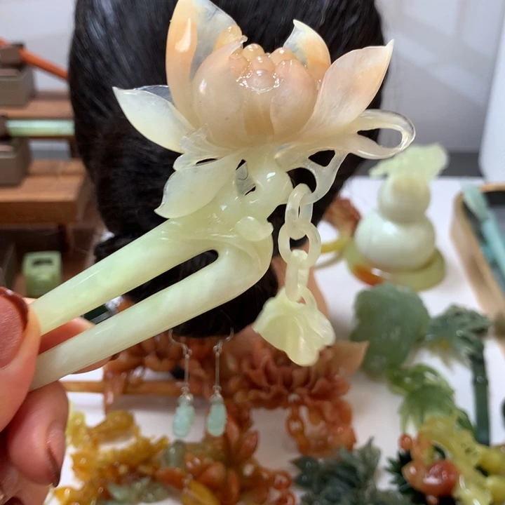 蛇纹石玉发饰未镶嵌6****坊