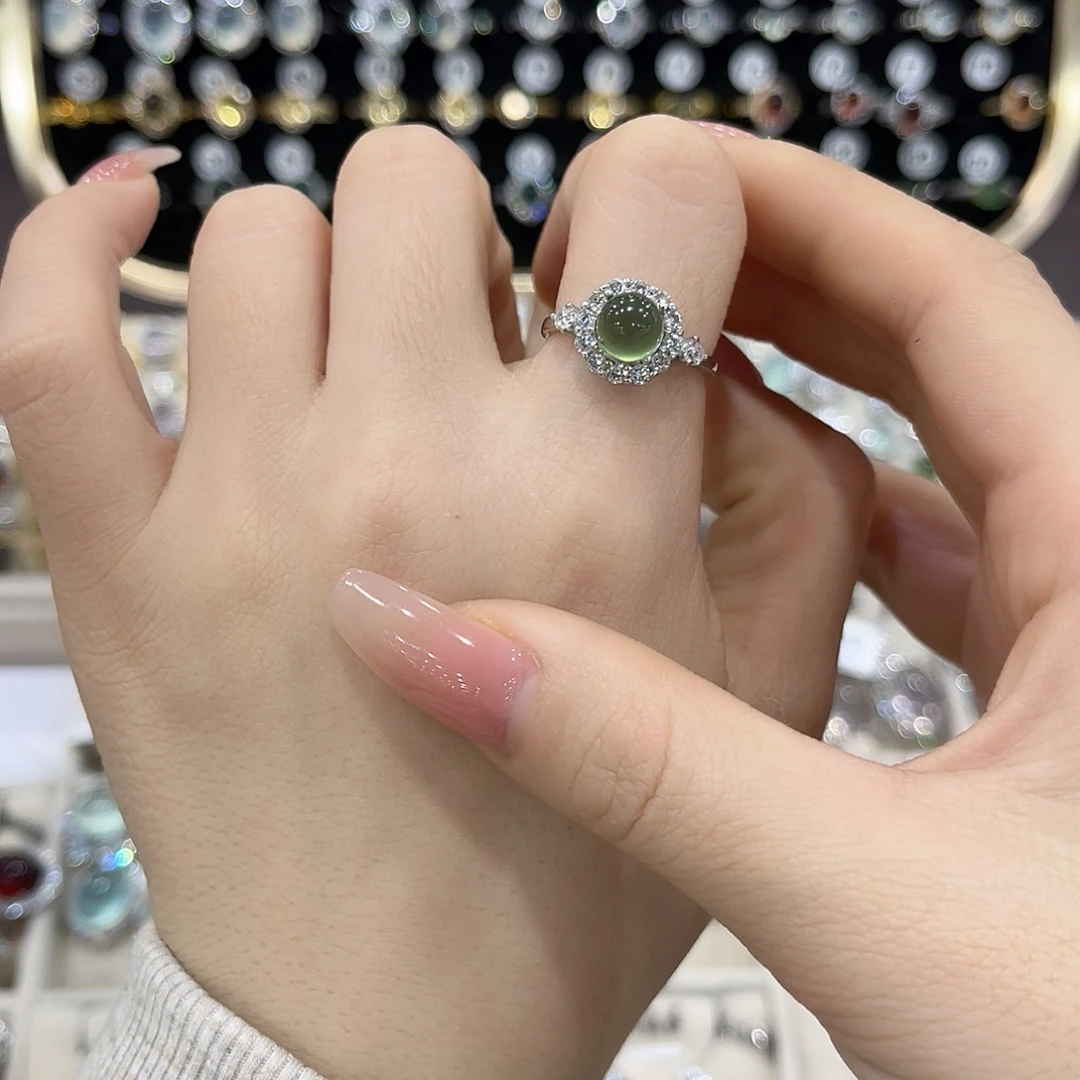 什****蛇纹石玉银S925镶嵌戒指