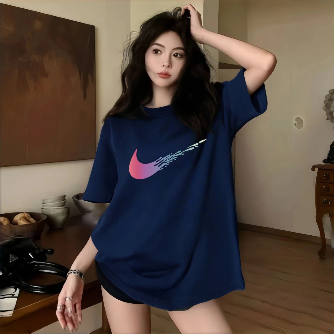 旗舰店奥特莱斯正品美式藏青色短袖T恤女新款宽松慵懒设计感上衣