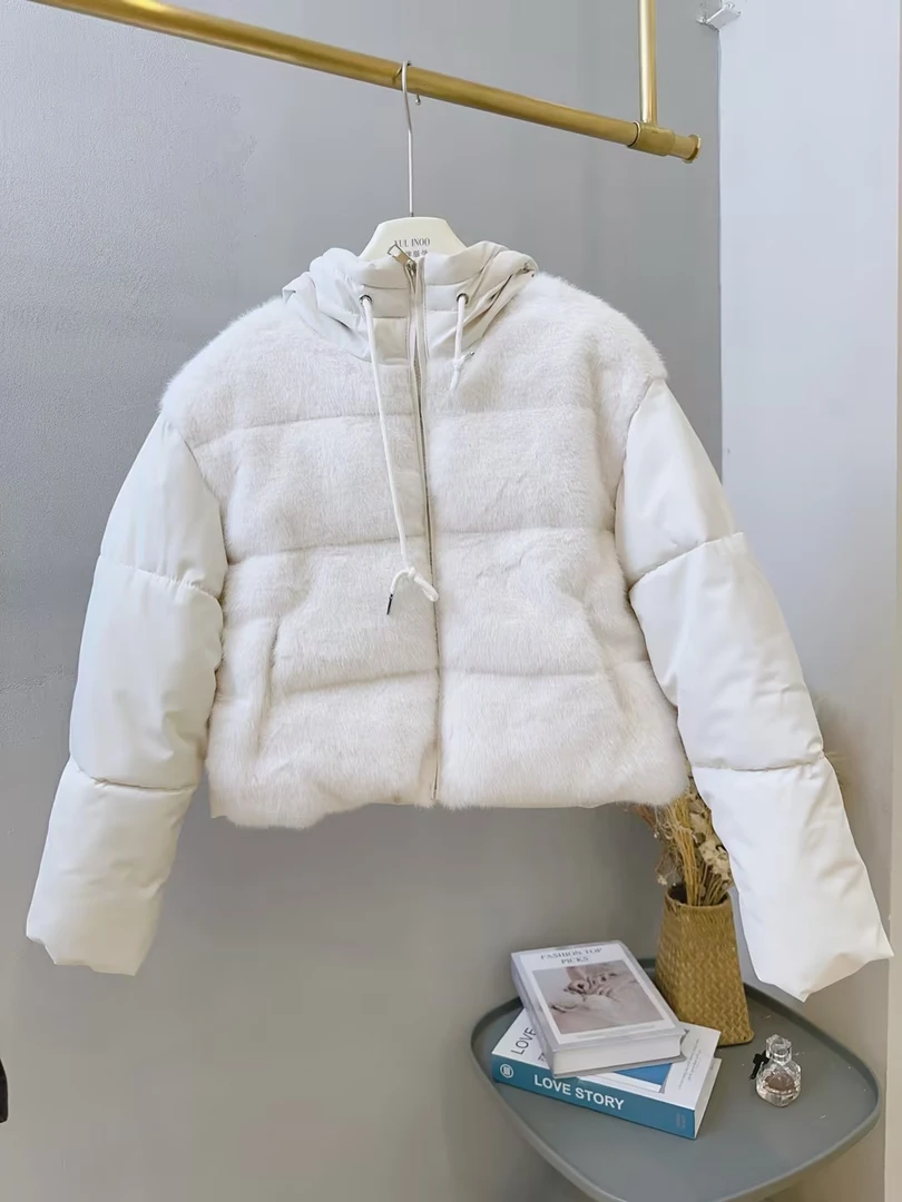 丨秋冬新款白色简约设计感时尚百搭通勤风保暖棉服 4432