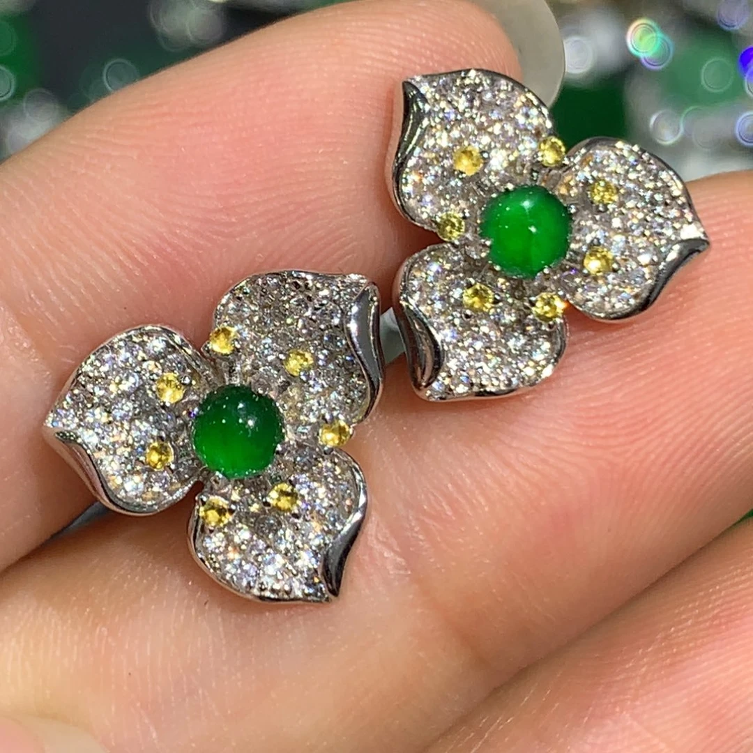 翡翠耳饰银S925镶嵌8、