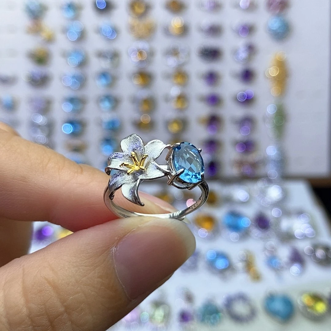 银S925镶嵌戒指托帕石不含证书