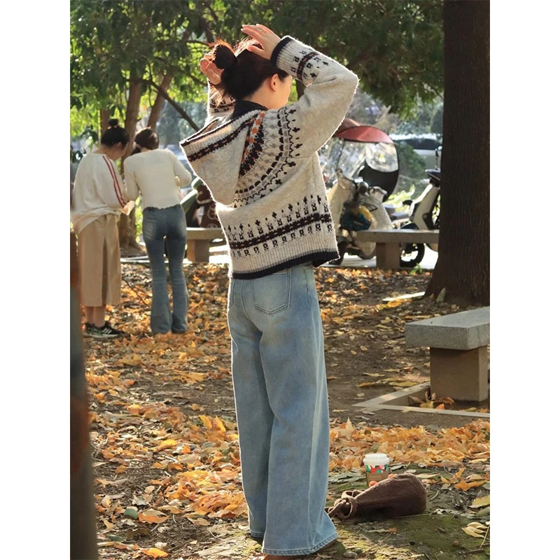 哥弟阿玛施正穿搭高级感慵懒韩系宽松费尔岛提花毛衣女秋冬季针织