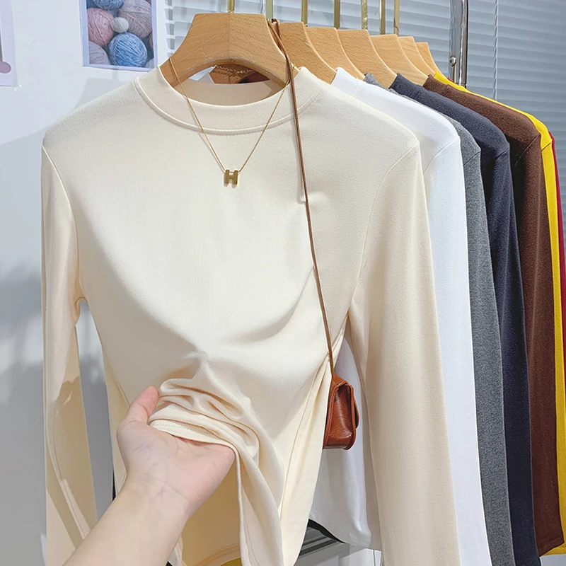 2025新款半高领打底衫女春秋薄款立领长袖t恤冬季西装内搭上衣服