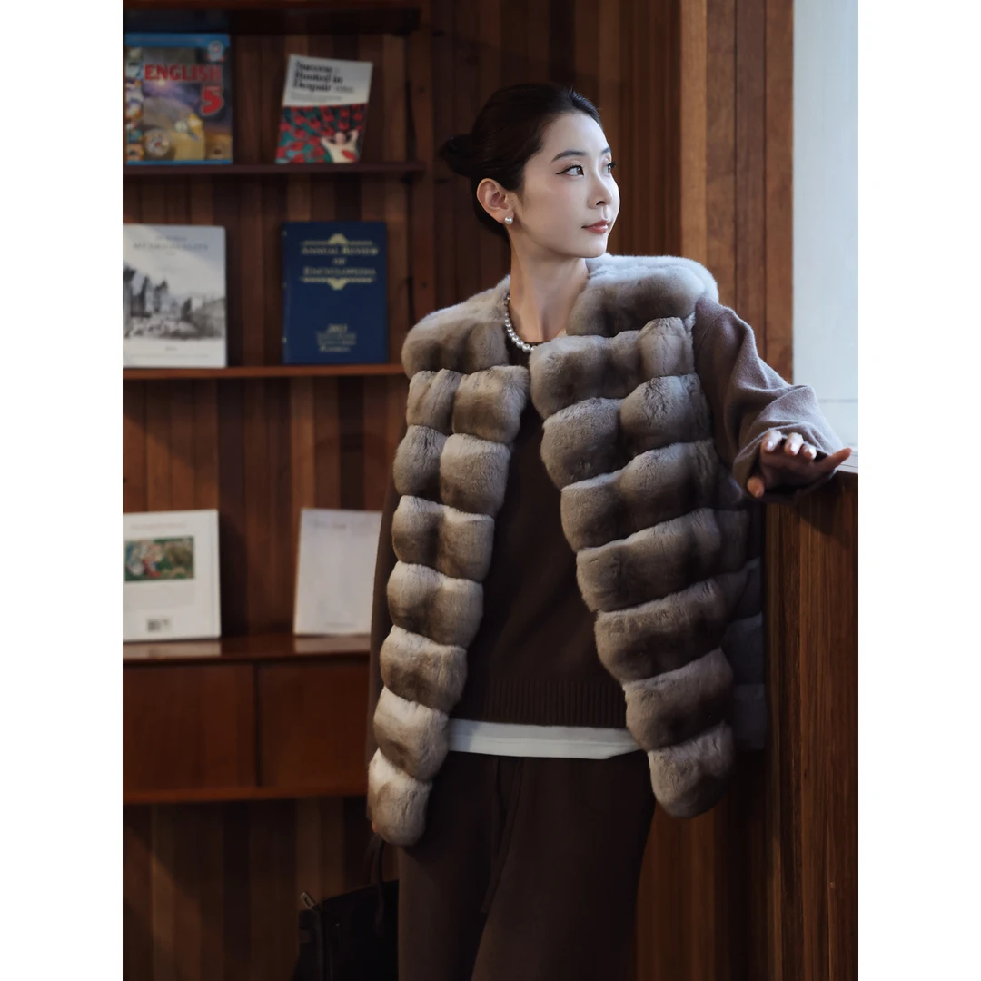 【CHENSMCHENxJCSO】进口龙猫女香槟色短款水貂皮草外套ZWD2180135