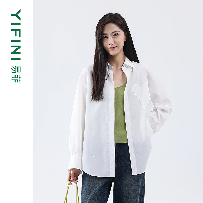【Yifini】秋季新款立体钉珠工艺宽松百搭一手长衬衣D07C3901