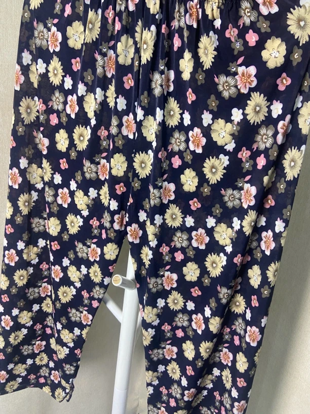 夏季黑白格子百搭棉麻八分哈伦裤女宽松休闲