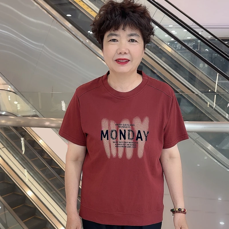 [Monday]中老年洋气妈妈装休闲简约宽松棉质短袖T恤