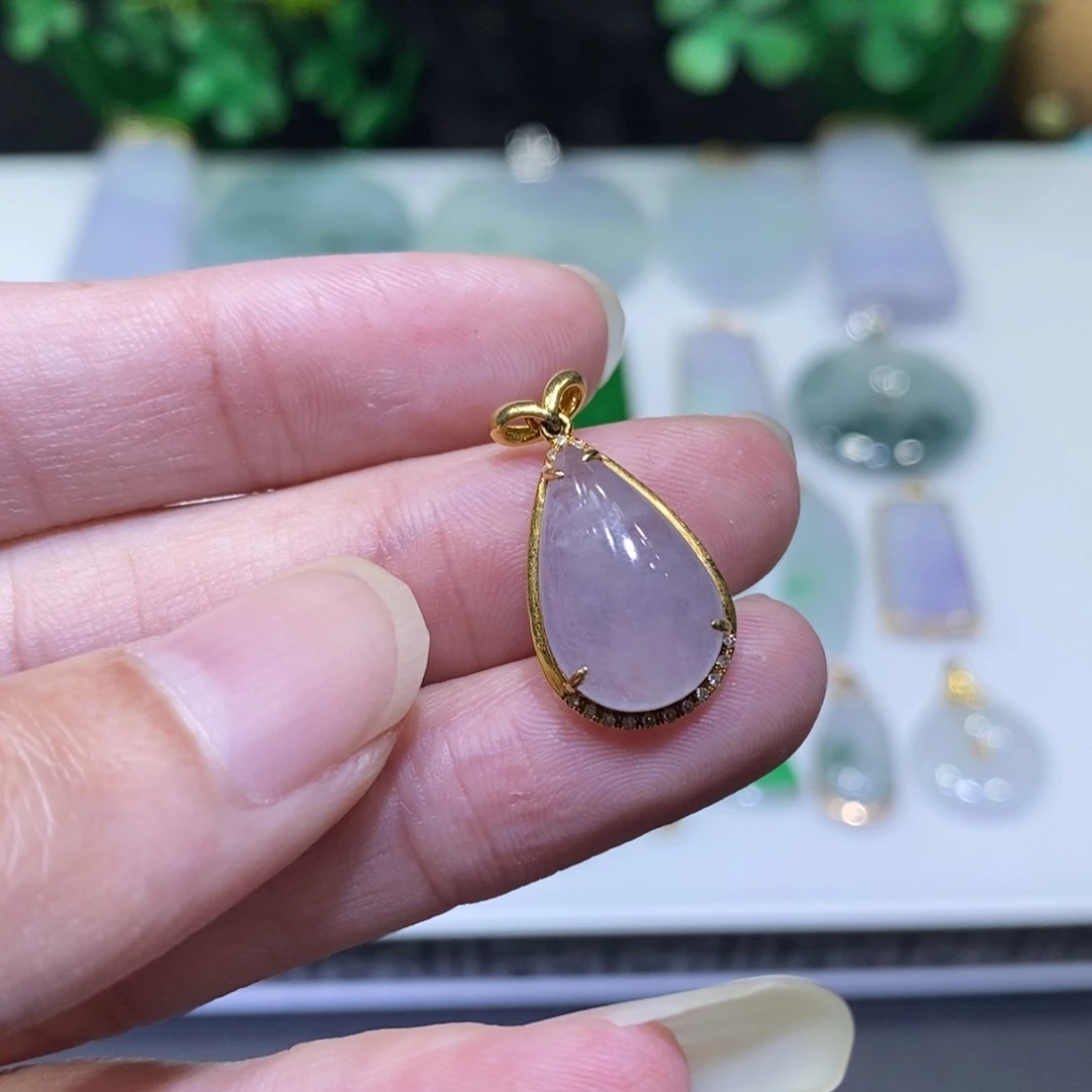 翡翠18K金镶嵌吊坠(不含链)