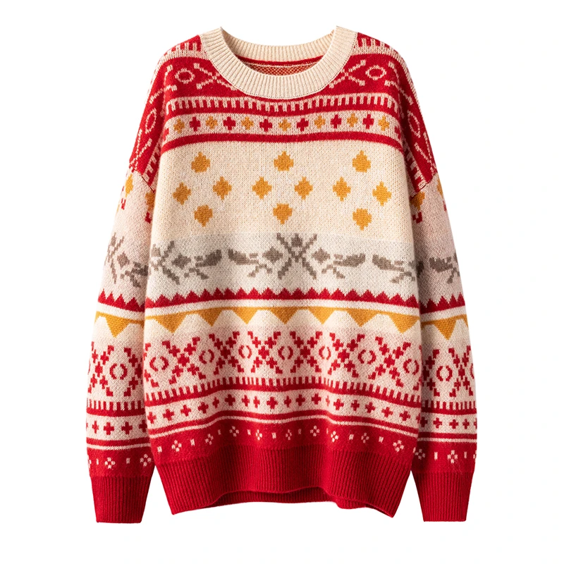 S·Y·C【LP费尔岛】纯山羊绒加厚冬季秋冬圆领毛衣女CYR240245