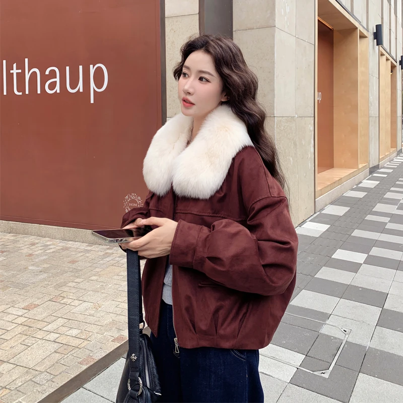 安可拉红大毛领羽绒服女2025年冬季新款小个子白鸭绒加厚保暖外套