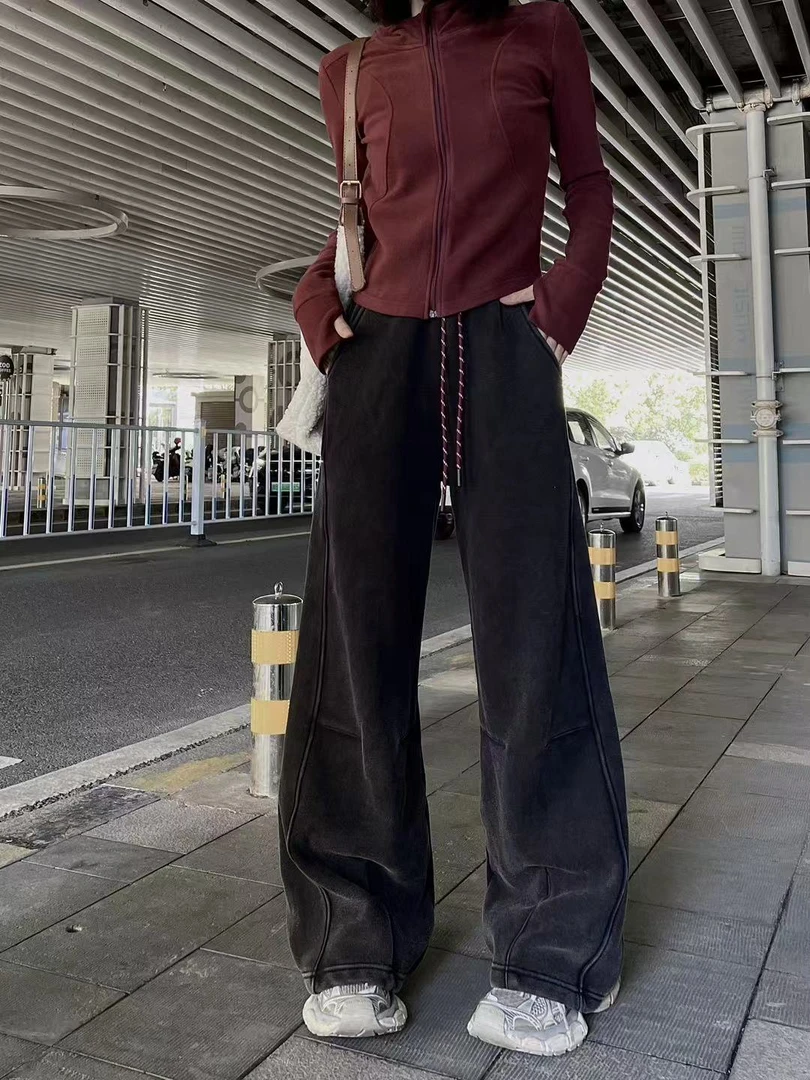 020【冬季新款】捏褶炒色加绒直筒裤（8508-1）