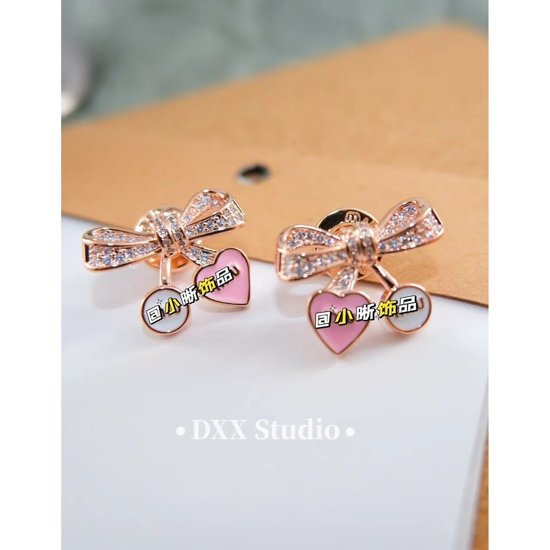 铜合金锆石耳饰 小众设计淡粉色系ins蝴蝶结耳饰45137
