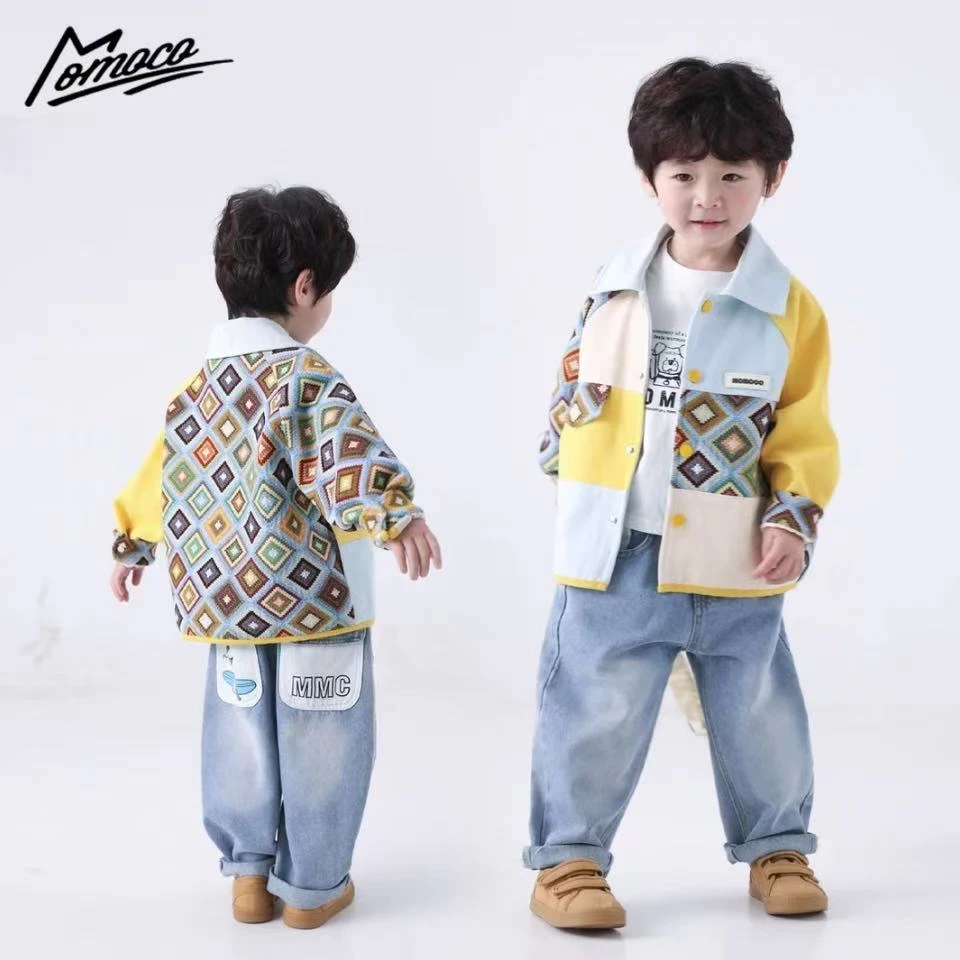 MOMOCO春秋季新款男童撞色拼接韩版休闲外套77130138008